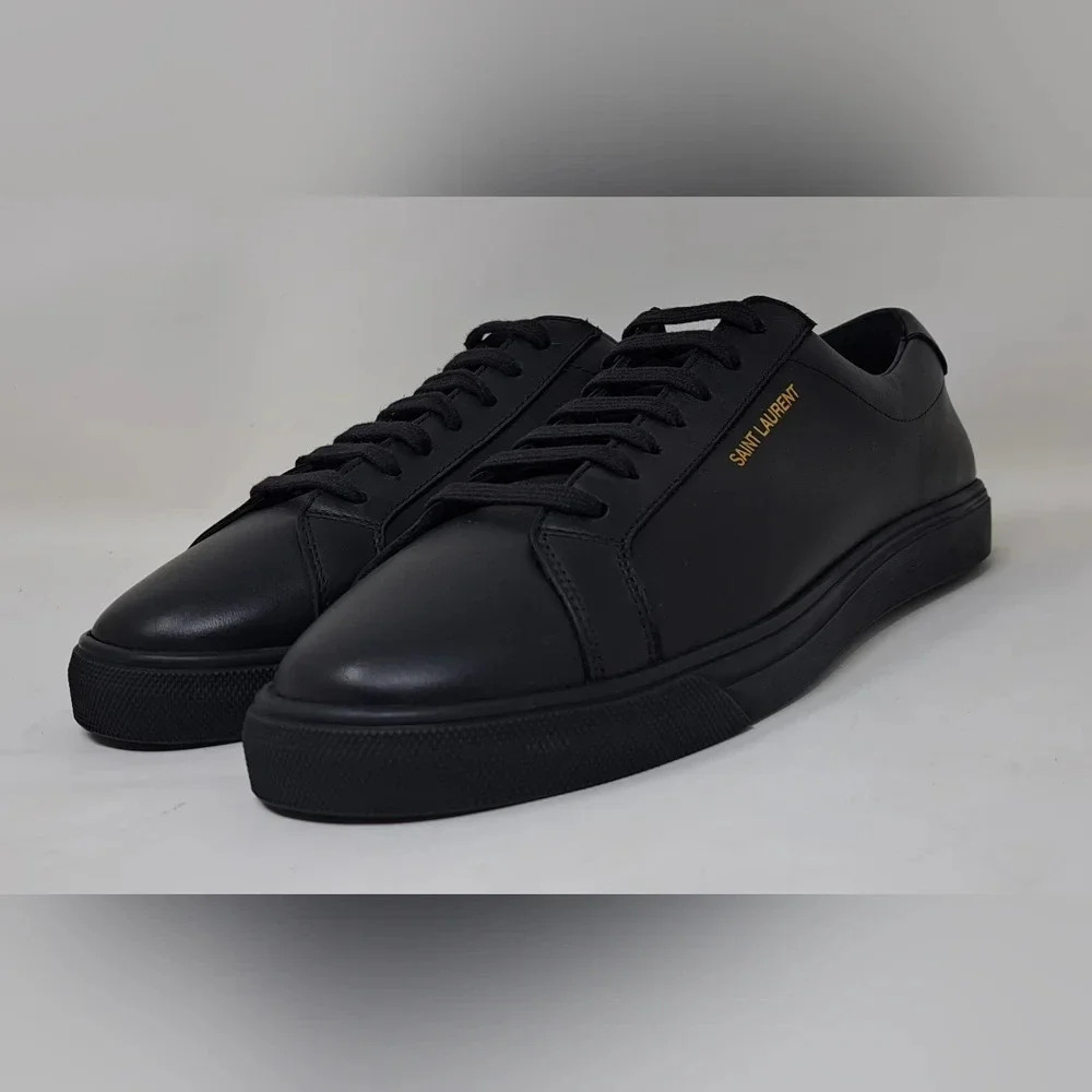 NWT Saint Laurent Andy Sneakers Shoes Low Top Black Leather Lace-Up 39 EU 9 US - Picture 6 of 16
